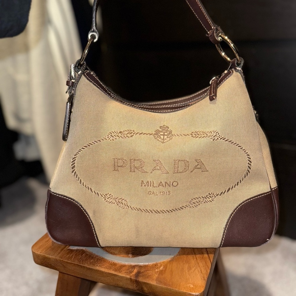 Prada Canvas Canapa Logo Shoulder Bag